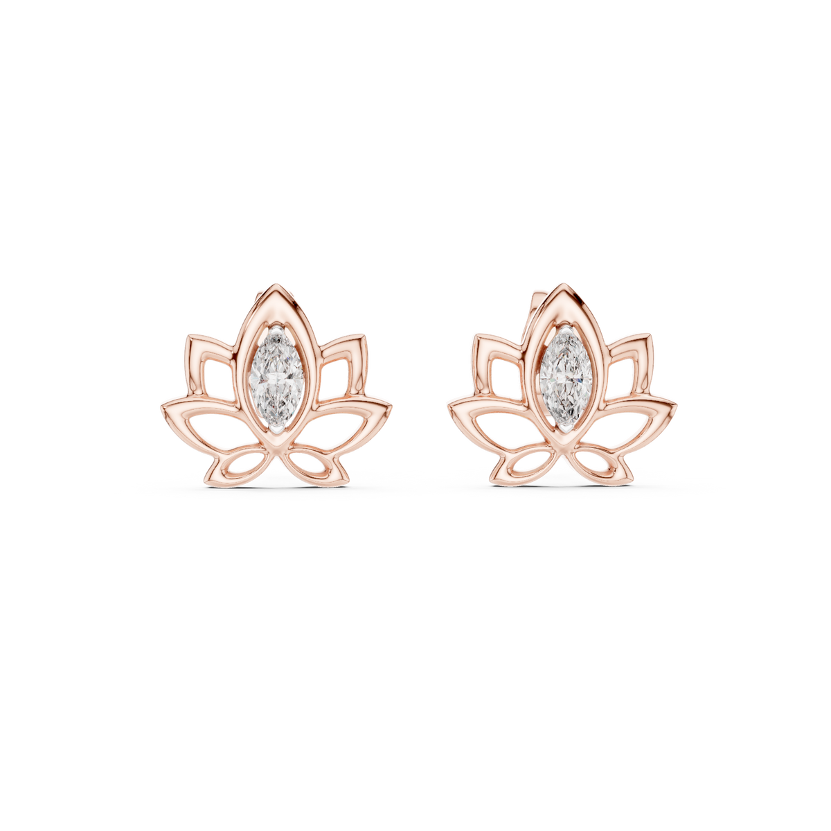 Padmelle Open Lotus Marquise Solitaire Lab Grown Diamond Earrings