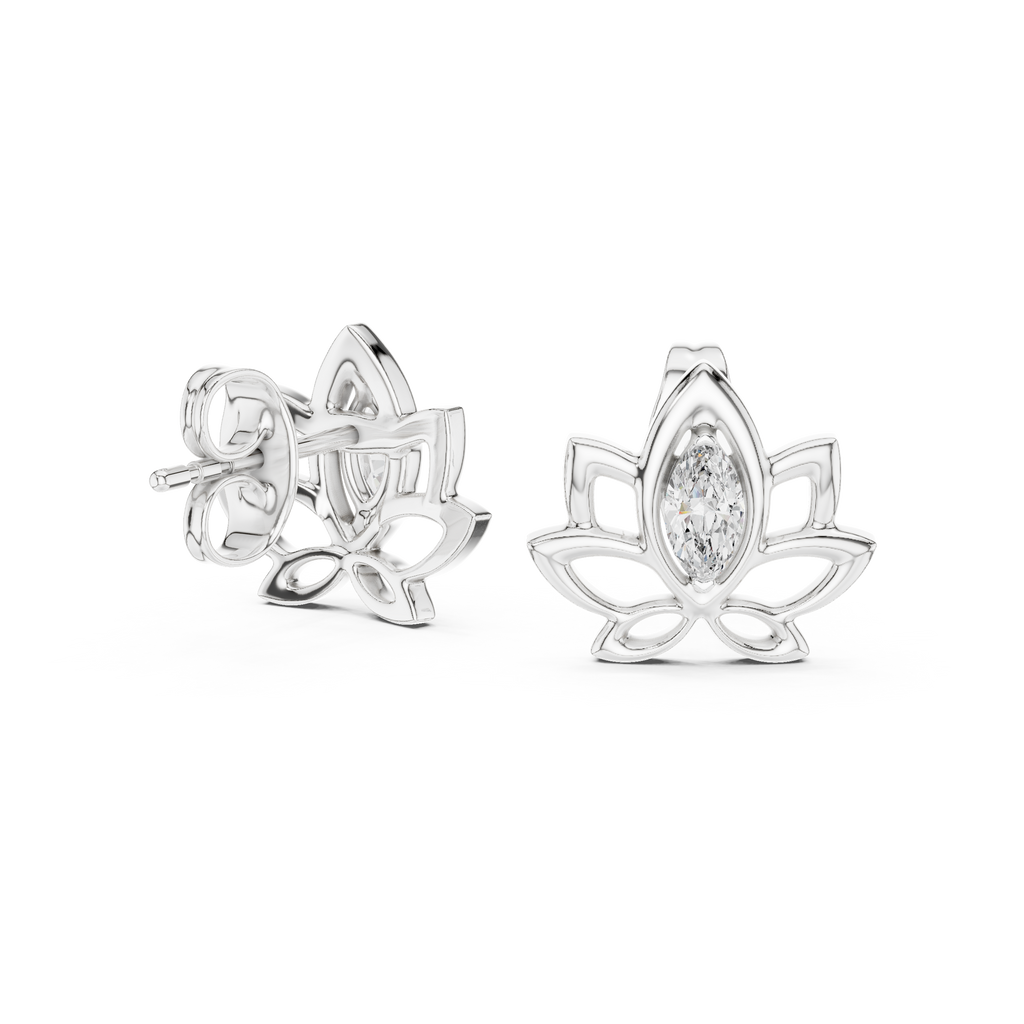 Padmelle Open Lotus Marquise Solitaire Lab Grown Diamond Earrings