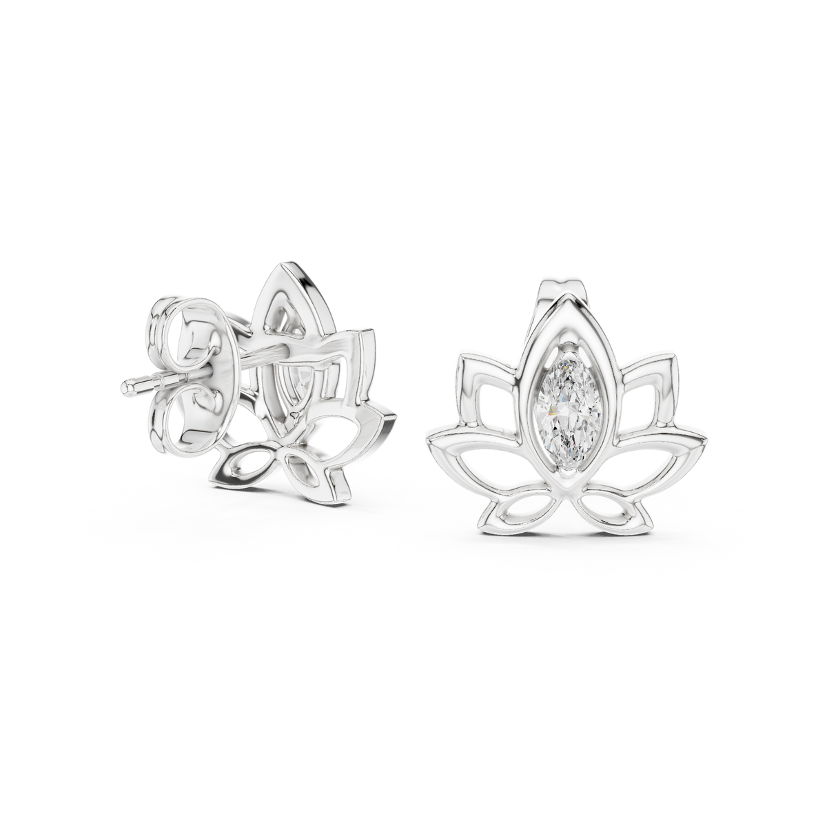 Padmelle Open Lotus Marquise Solitaire Lab Grown Diamond Earrings