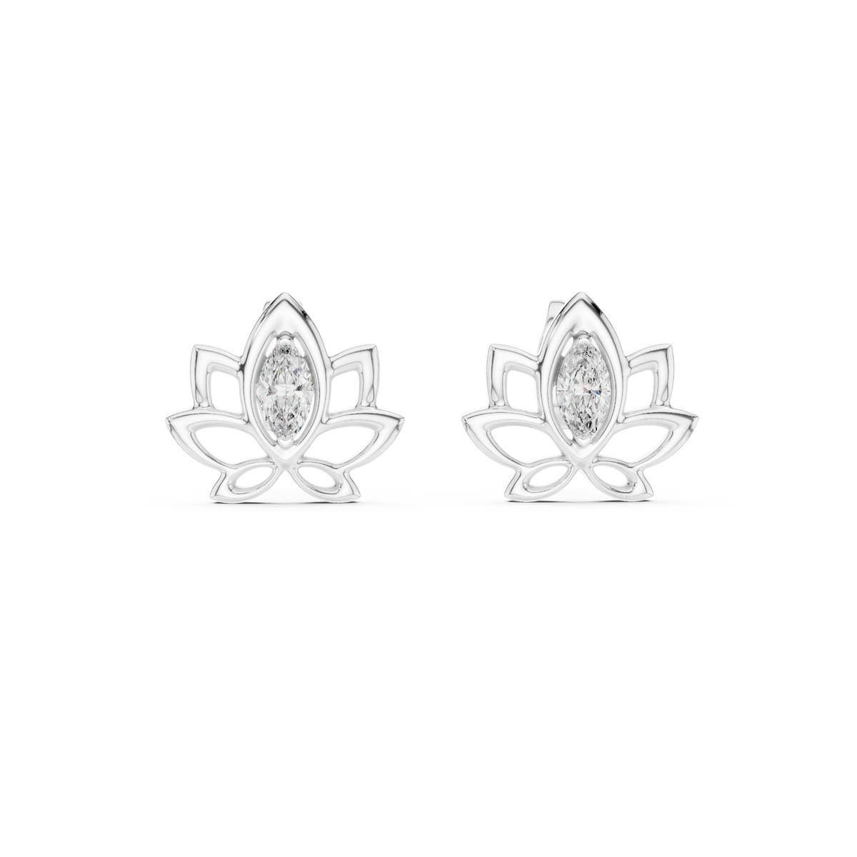 Padmelle Open Lotus Marquise Solitaire Lab Grown Diamond Earrings