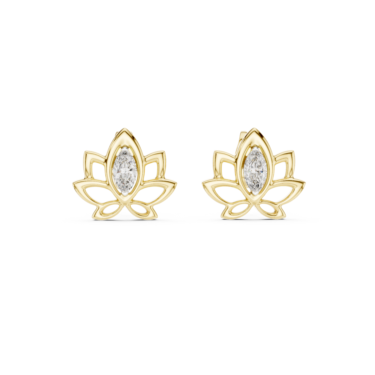 Padmelle Open Lotus Marquise Solitaire Lab Grown Diamond Earrings