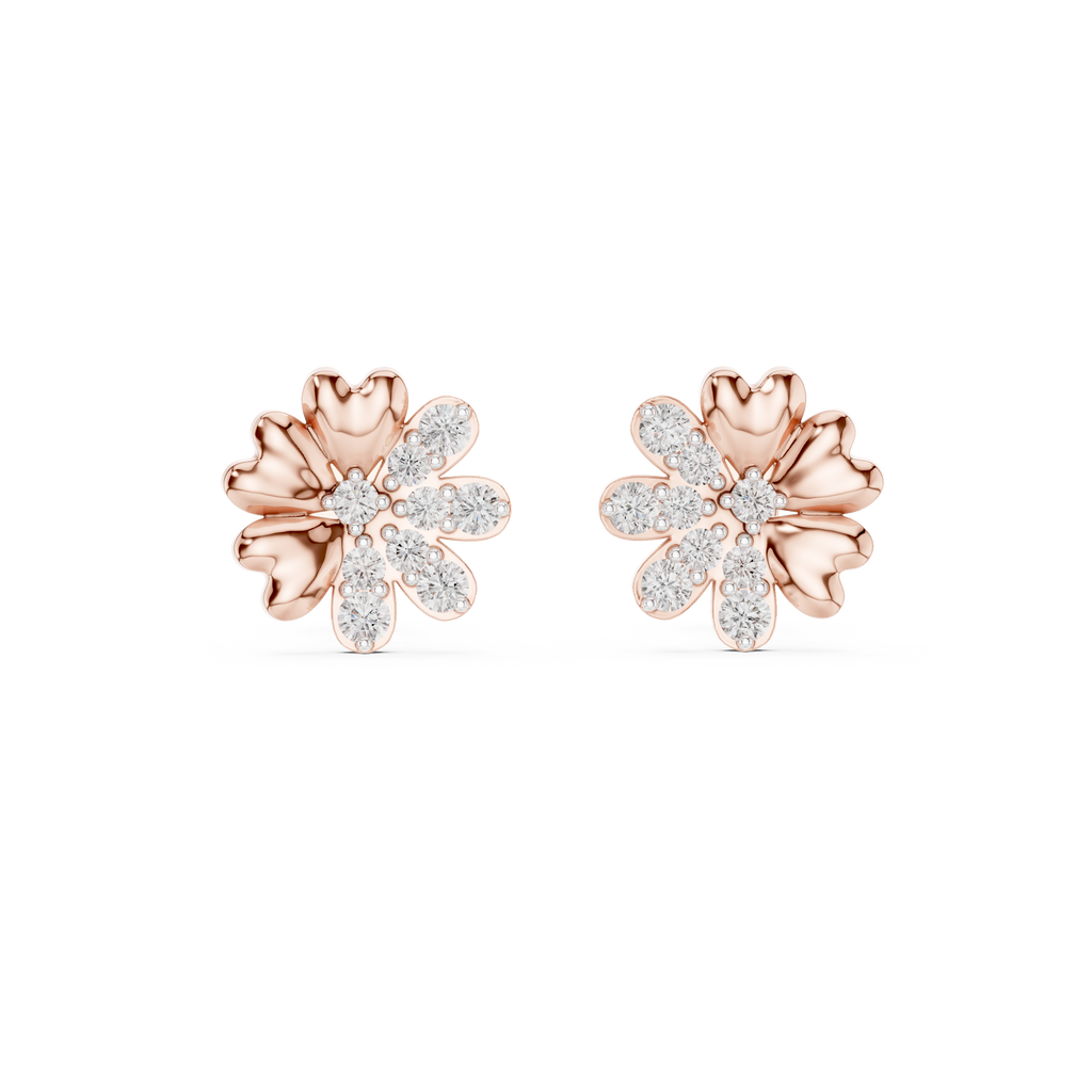 Bloomelle Half Pavé Half Polished Petal Lab Grown Diamond Earrings