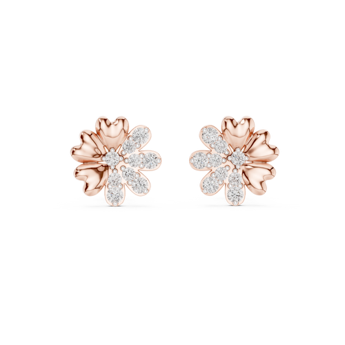 Bloomelle Half Pavé Half Polished Petal Lab Grown Diamond Earrings