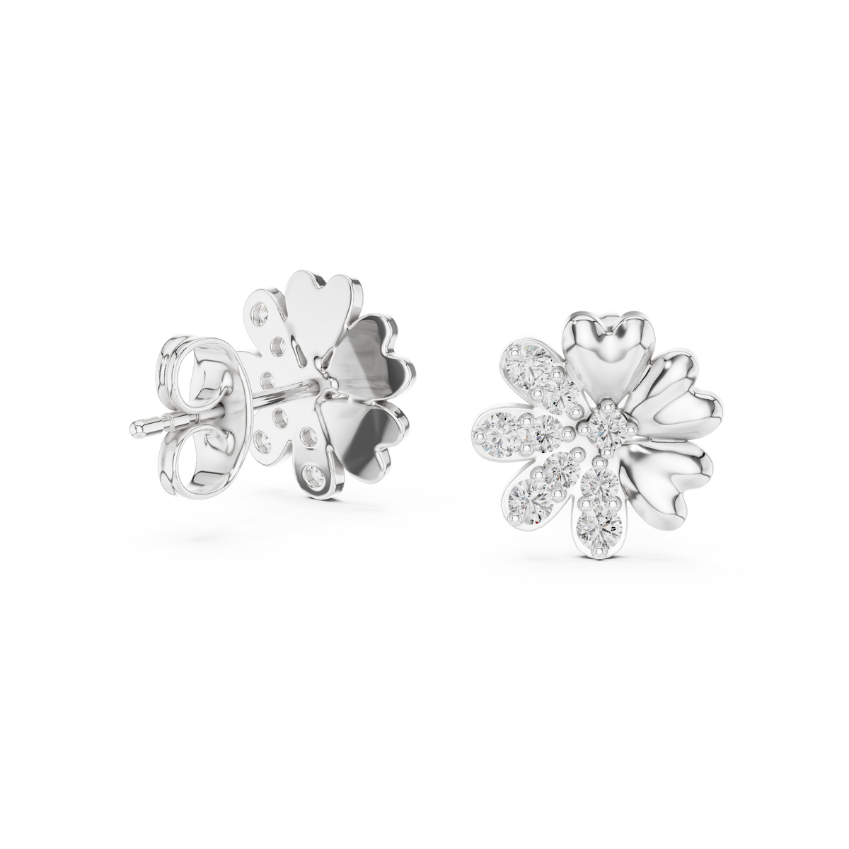 Bloomelle Half Pavé Half Polished Petal Lab Grown Diamond Earrings