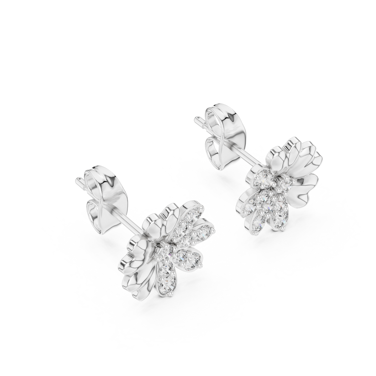 Bloomelle Half Pavé Half Polished Petal Lab Grown Diamond Earrings