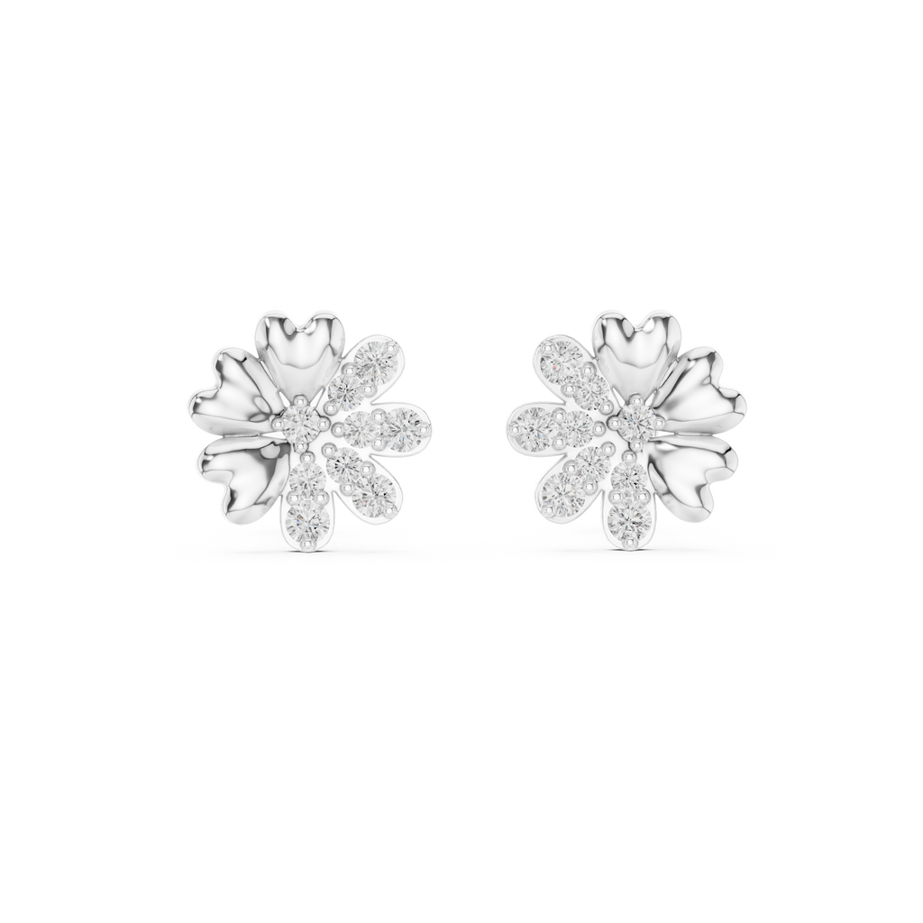 Bloomelle Half Pavé Half Polished Petal Lab Grown Diamond Earrings