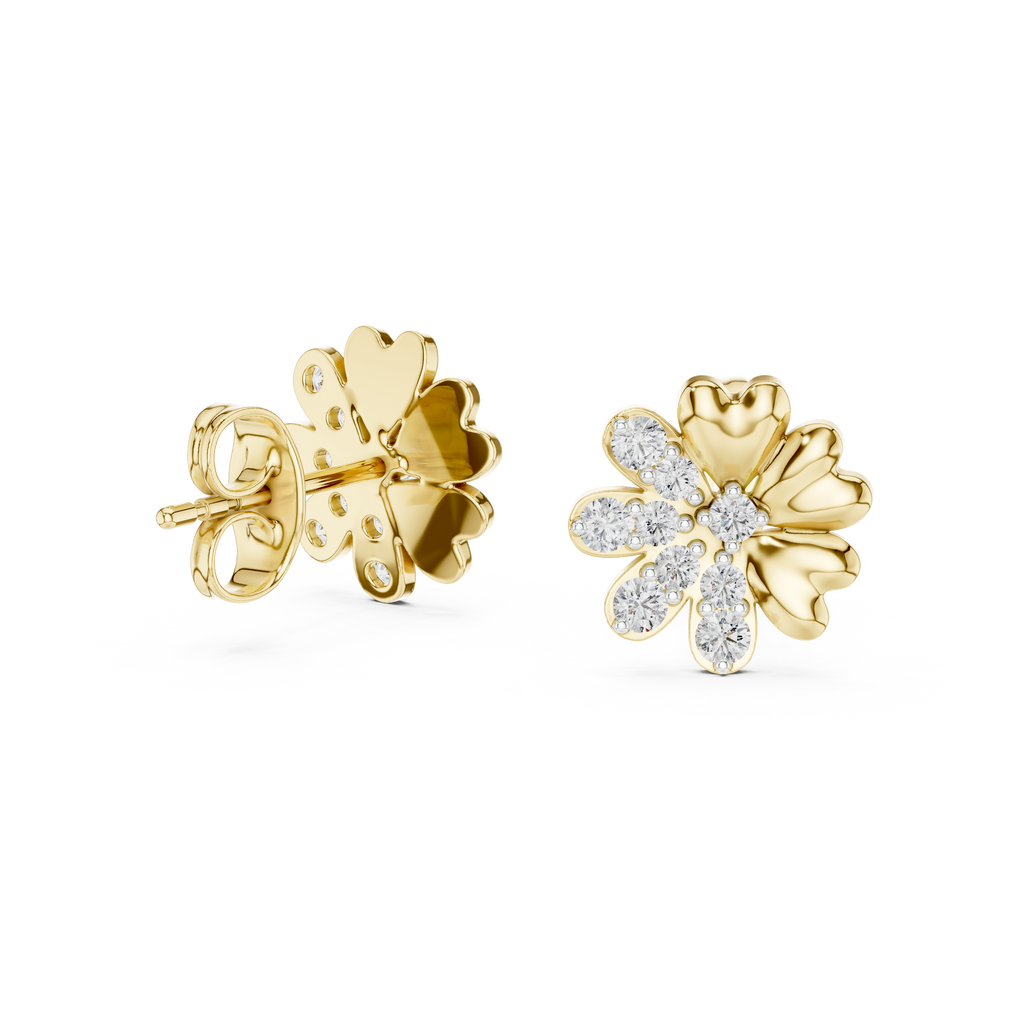 Bloomelle Half Pavé Half Polished Petal Lab Grown Diamond Earrings