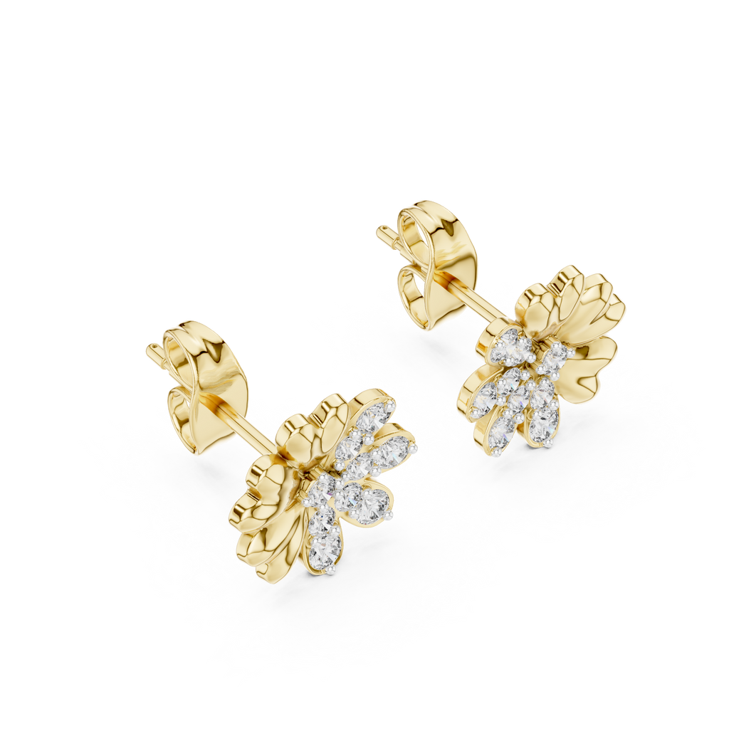Bloomelle Half Pavé Half Polished Petal Lab Grown Diamond Earrings