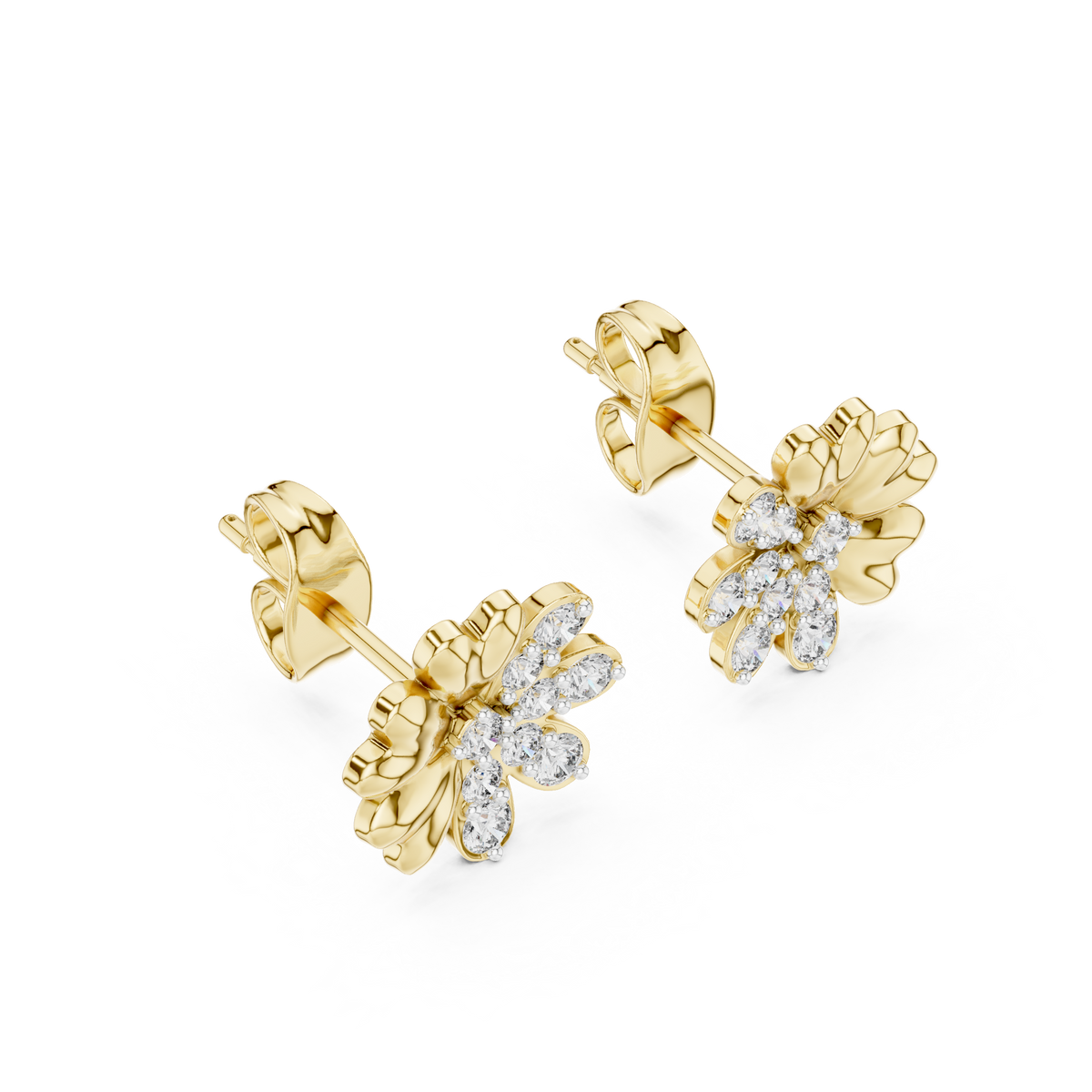 Bloomelle Half Pavé Half Polished Petal Lab Grown Diamond Earrings
