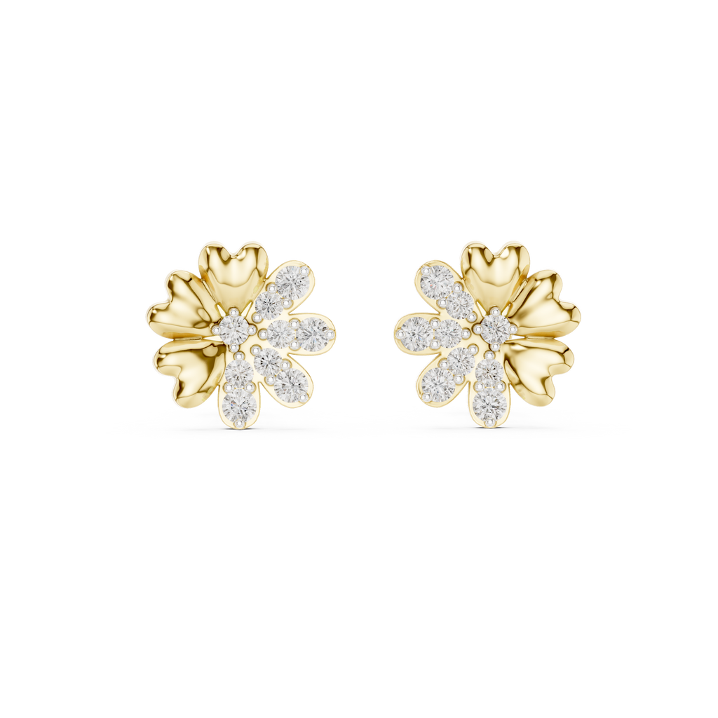 Bloomelle Half Pavé Half Polished Petal Lab Grown Diamond Earrings