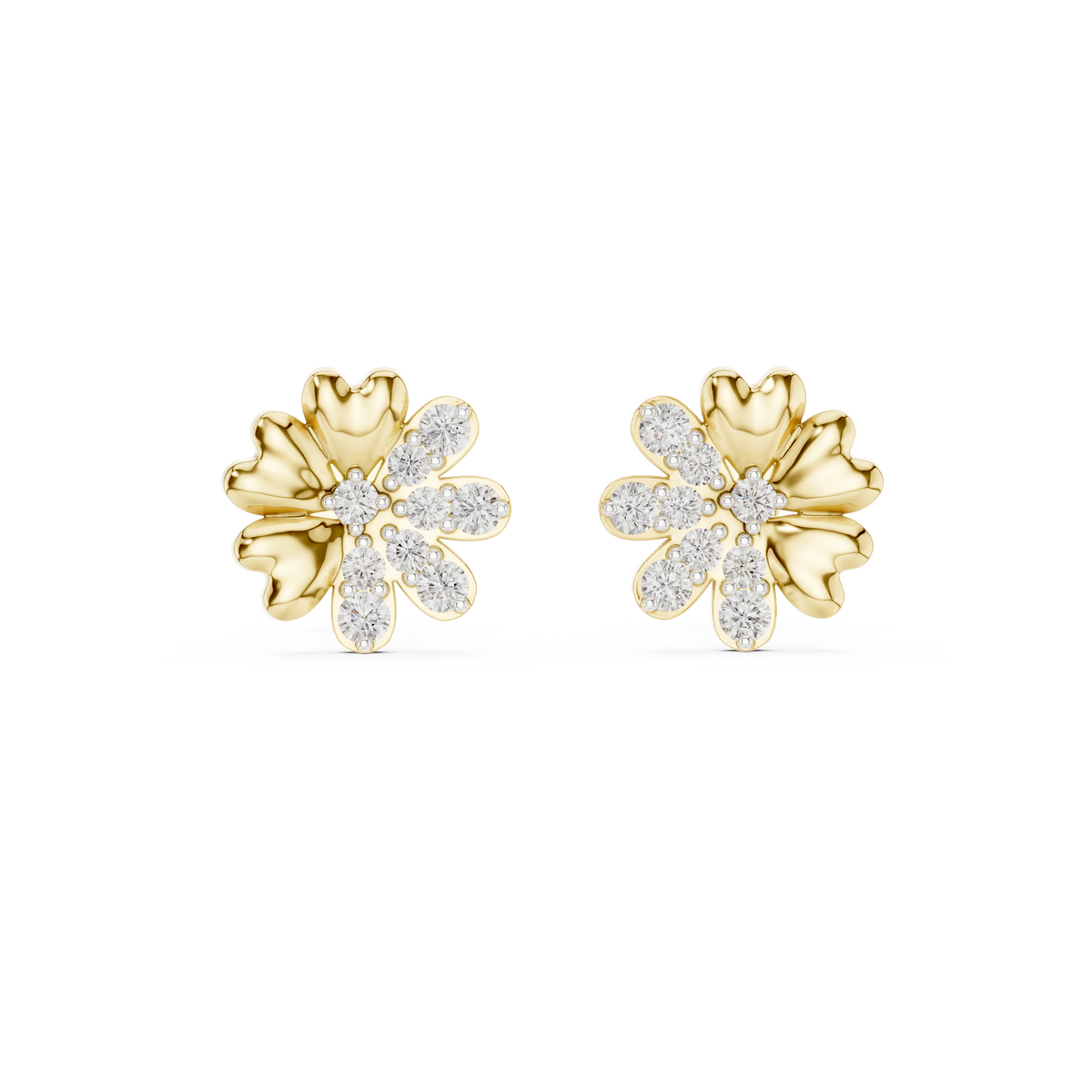 Bloomelle Half Pavé Half Polished Petal Lab Grown Diamond Earrings