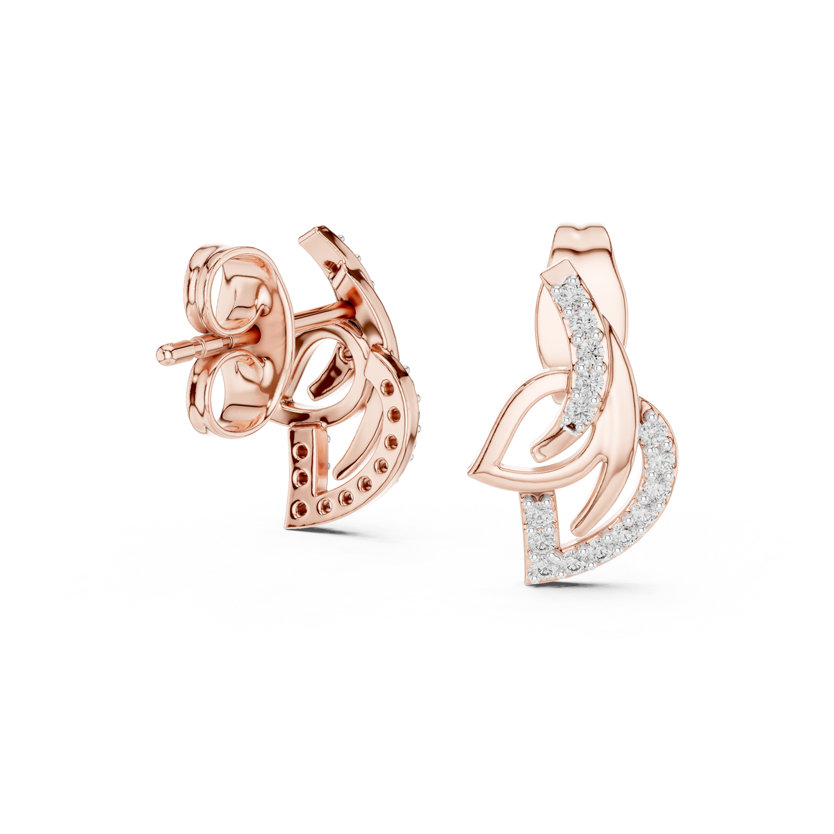 Foliane Twisted Leaf Ribbon Pavé Lab Grown Diamond Earrings