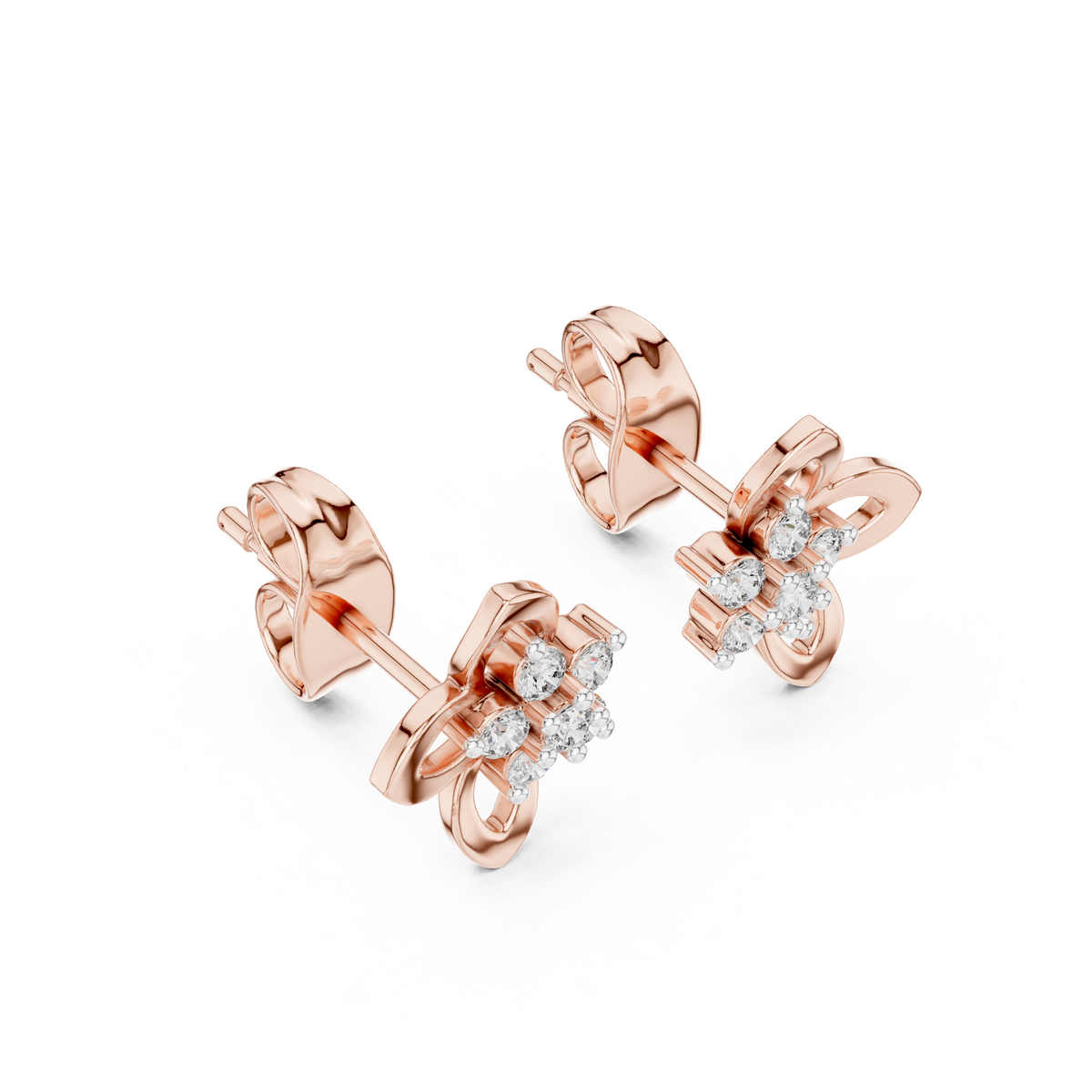 Anthelle Diamond Cluster Open Petal Flower Lab Grown Diamond Stud Earrings