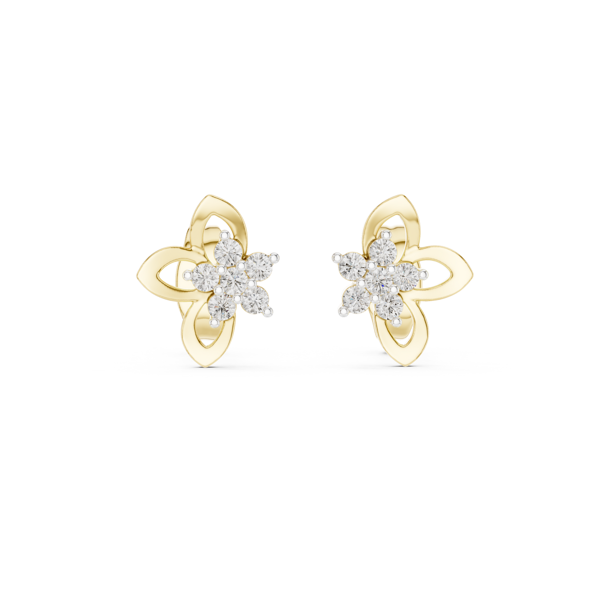 Anthelle Diamond Cluster Open Petal Flower Lab Grown Diamond Stud Earrings