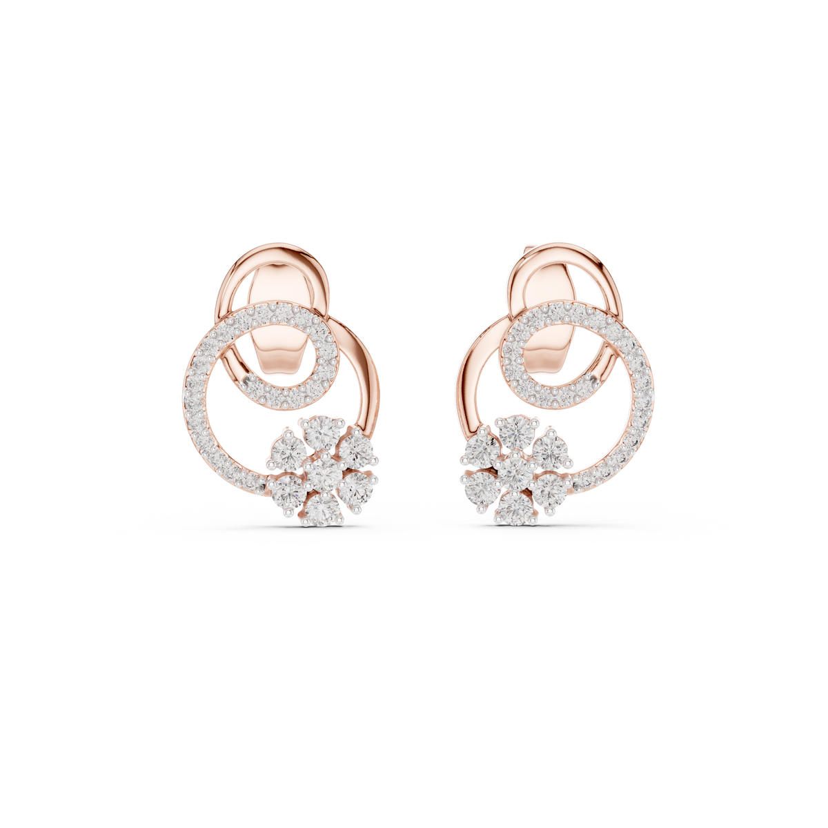 Anelora Interlinked Circle Pavé & Flower Cluster Lab Grown Diamond Earrings