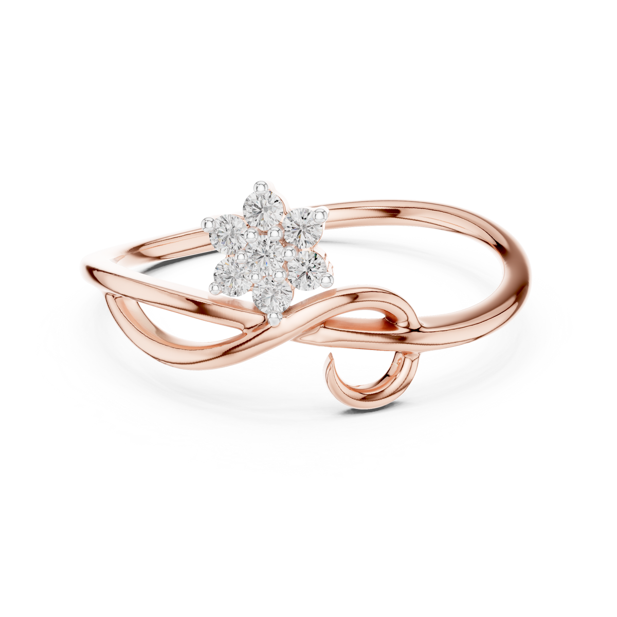 Tendrelle Swirl Vine Seven Diamond Flower Cluster Lab Grown Diamond Ring