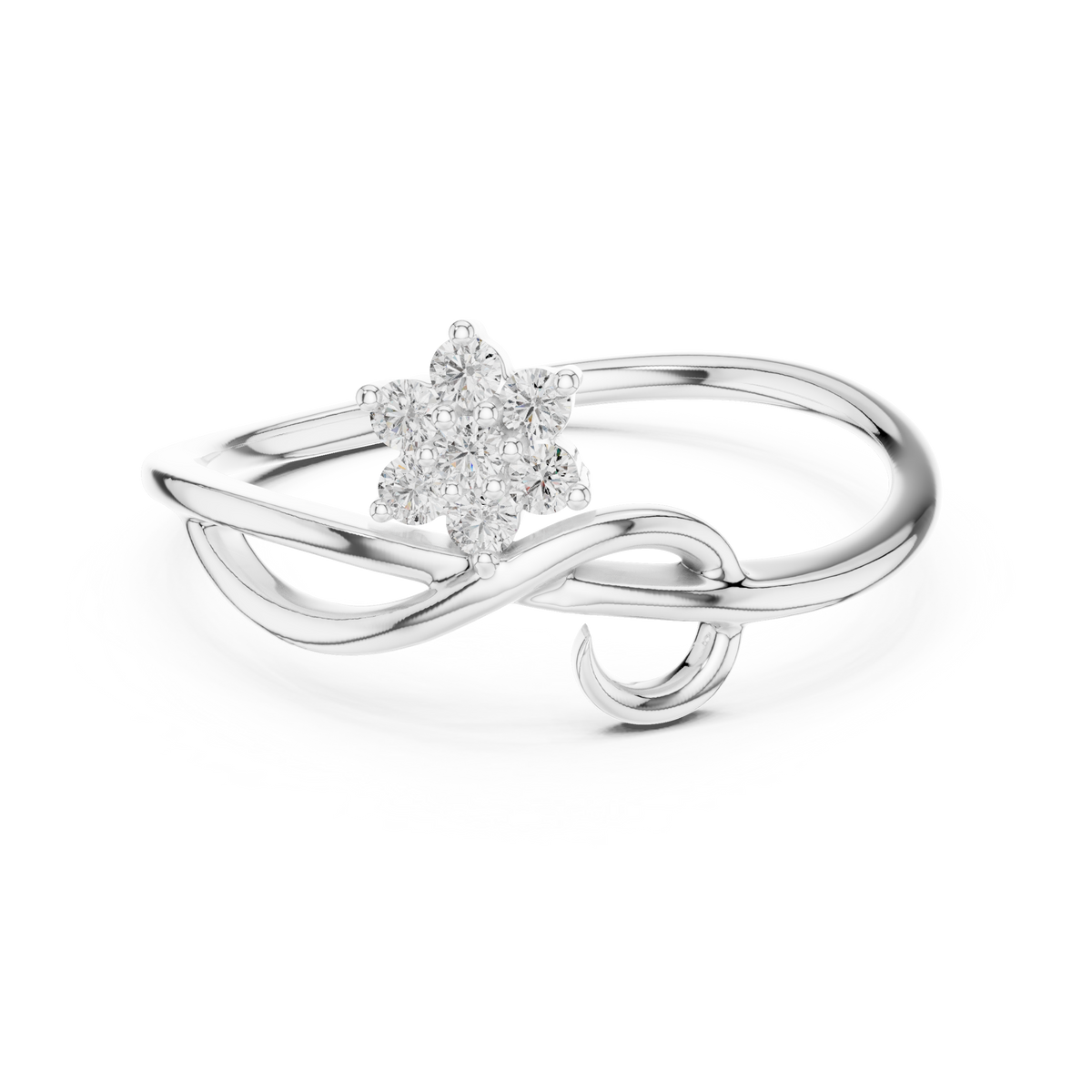 Tendrelle Swirl Vine Seven Diamond Flower Cluster Lab Grown Diamond Ring