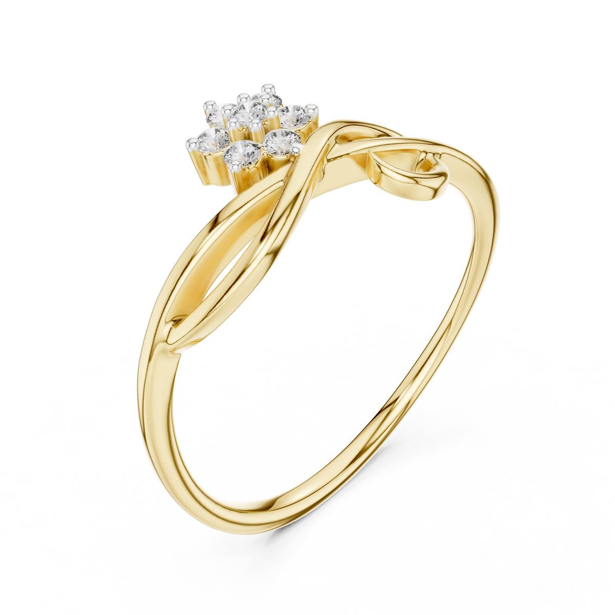 Tendrelle Swirl Vine Seven Diamond Flower Cluster Lab Grown Diamond Ring