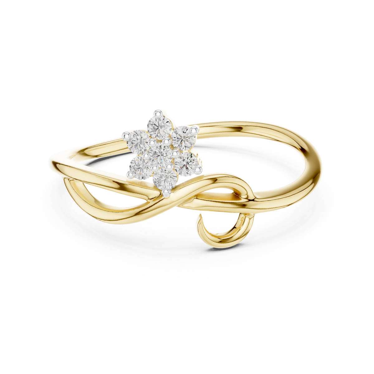 Tendrelle Swirl Vine Seven Diamond Flower Cluster Lab Grown Diamond Ring
