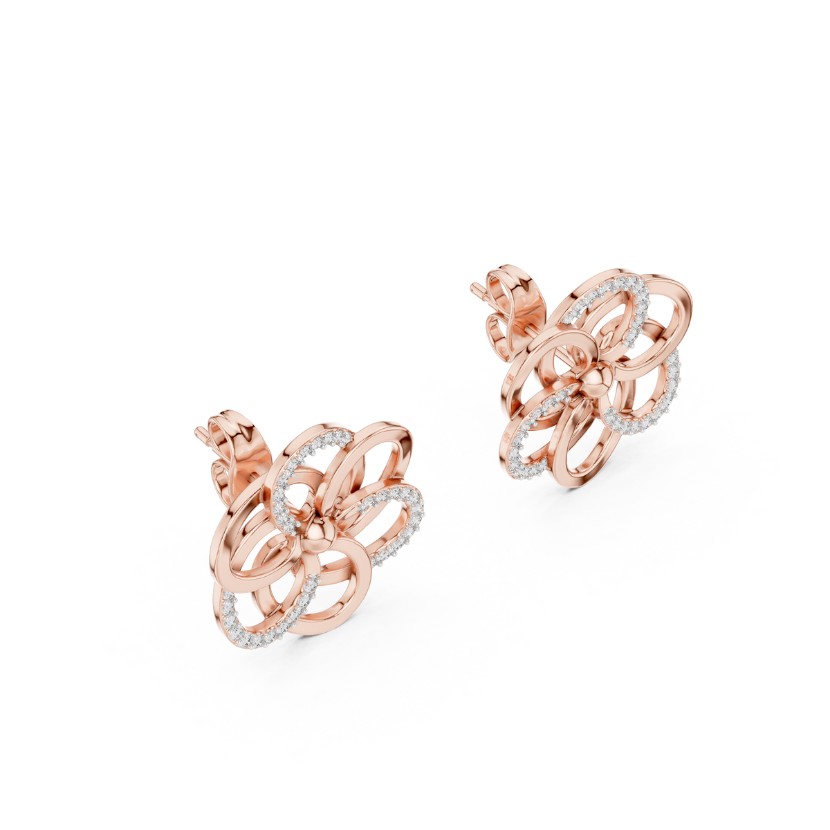 Corolenne Open Petal Flower Lab Grown Diamond Stud Earrings