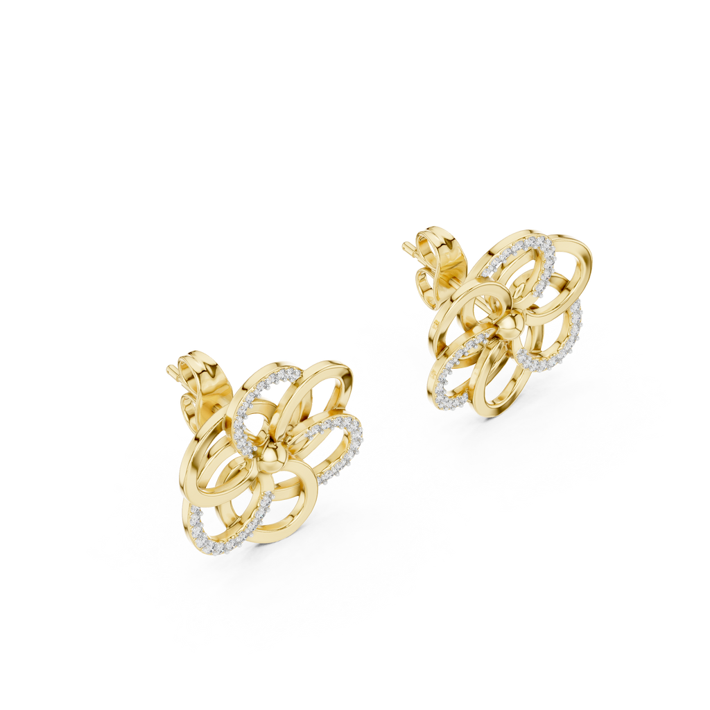 Corolenne Open Petal Flower Lab Grown Diamond Stud Earrings