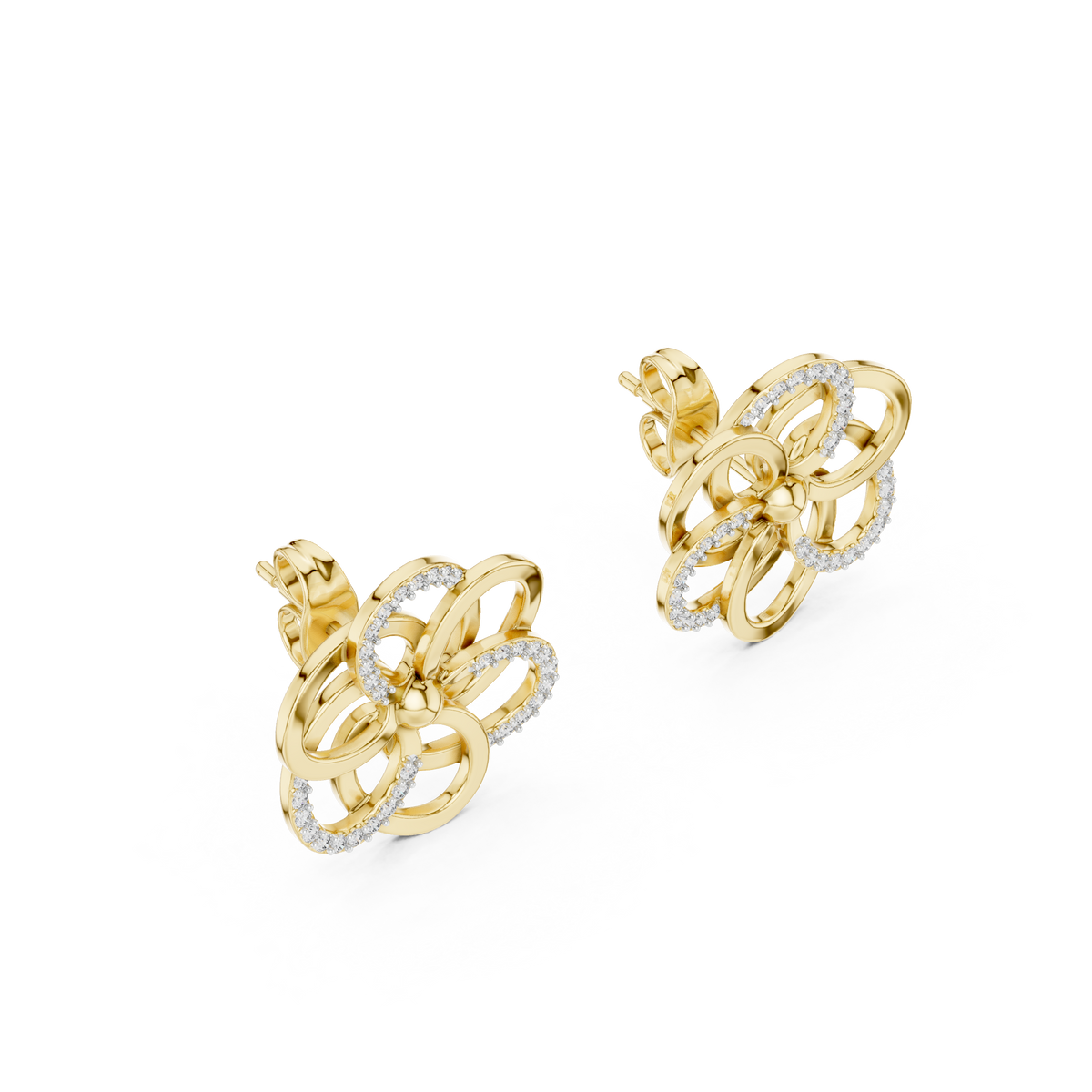Corolenne Open Petal Flower Lab Grown Diamond Stud Earrings