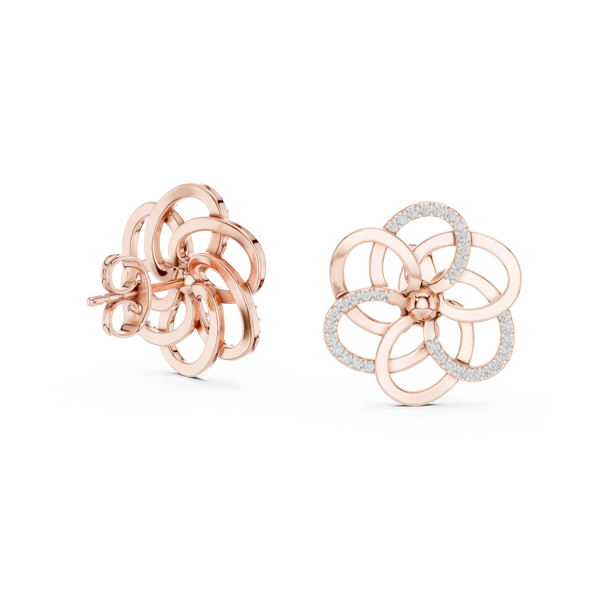 Corolenne Open Petal Flower Lab Grown Diamond Stud Earrings