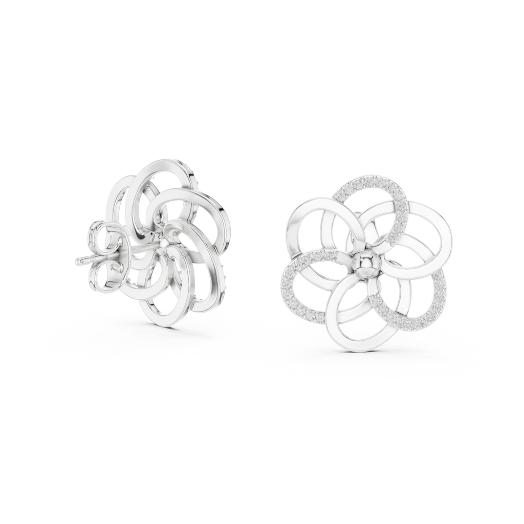 Corolenne Open Petal Flower Lab Grown Diamond Stud Earrings