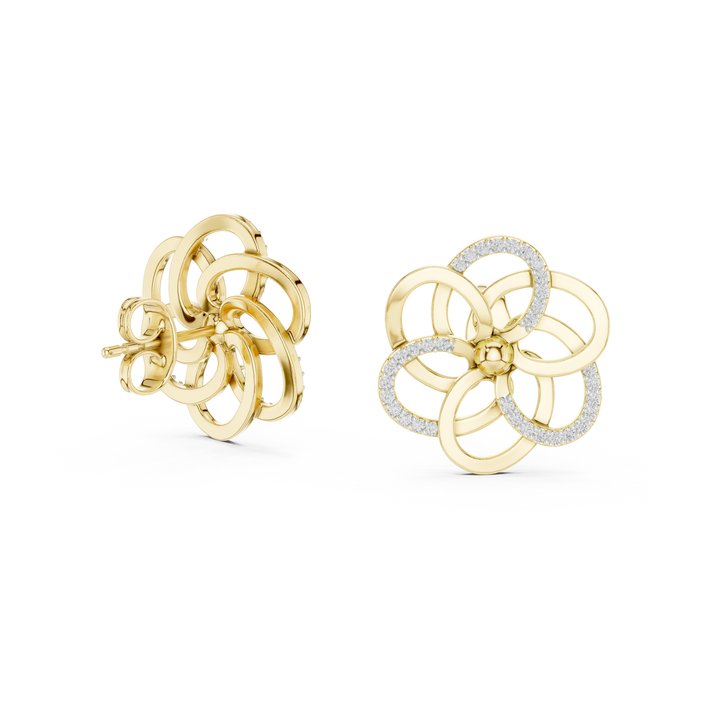 Corolenne Open Petal Flower Lab Grown Diamond Stud Earrings