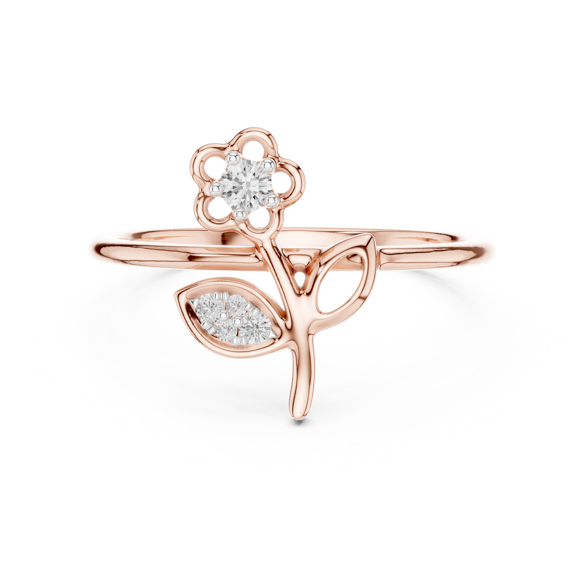 Daisyra Flower and Leaf Stem Lab Grown Diamond Ring