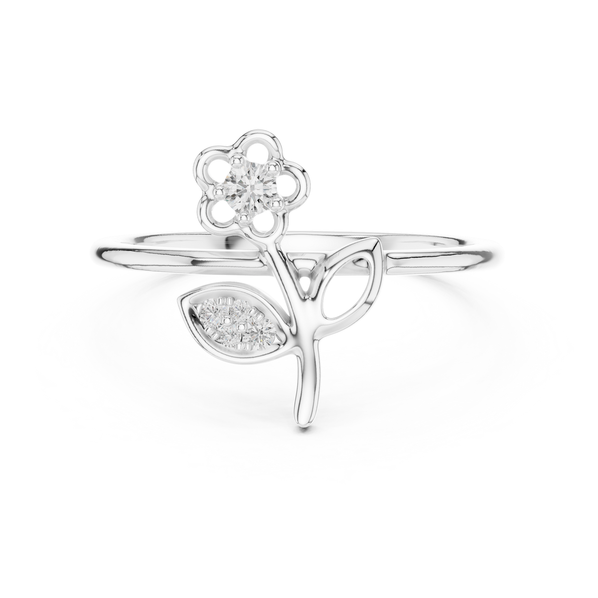 Daisyra Flower and Leaf Stem Lab Grown Diamond Ring