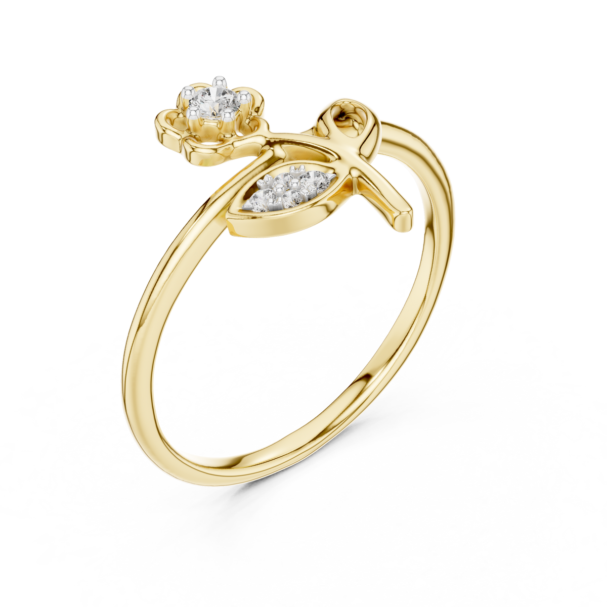 Daisyra Flower and Leaf Stem Lab Grown Diamond Ring