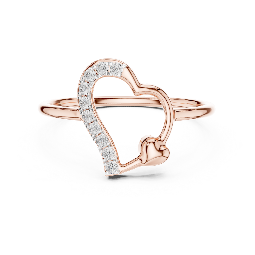 Adorine Tilted Heart Pavé Lab Grown Diamond Ring with Mini Heart