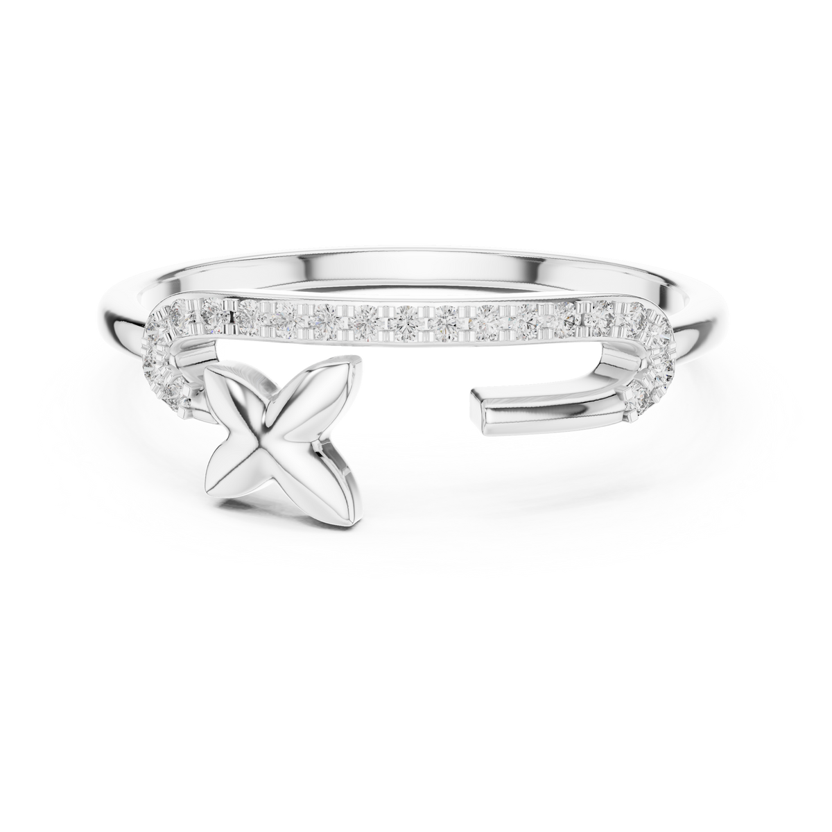 Pinelle Safety Pin Butterfly Charm Lab Grown Diamond Open Ring