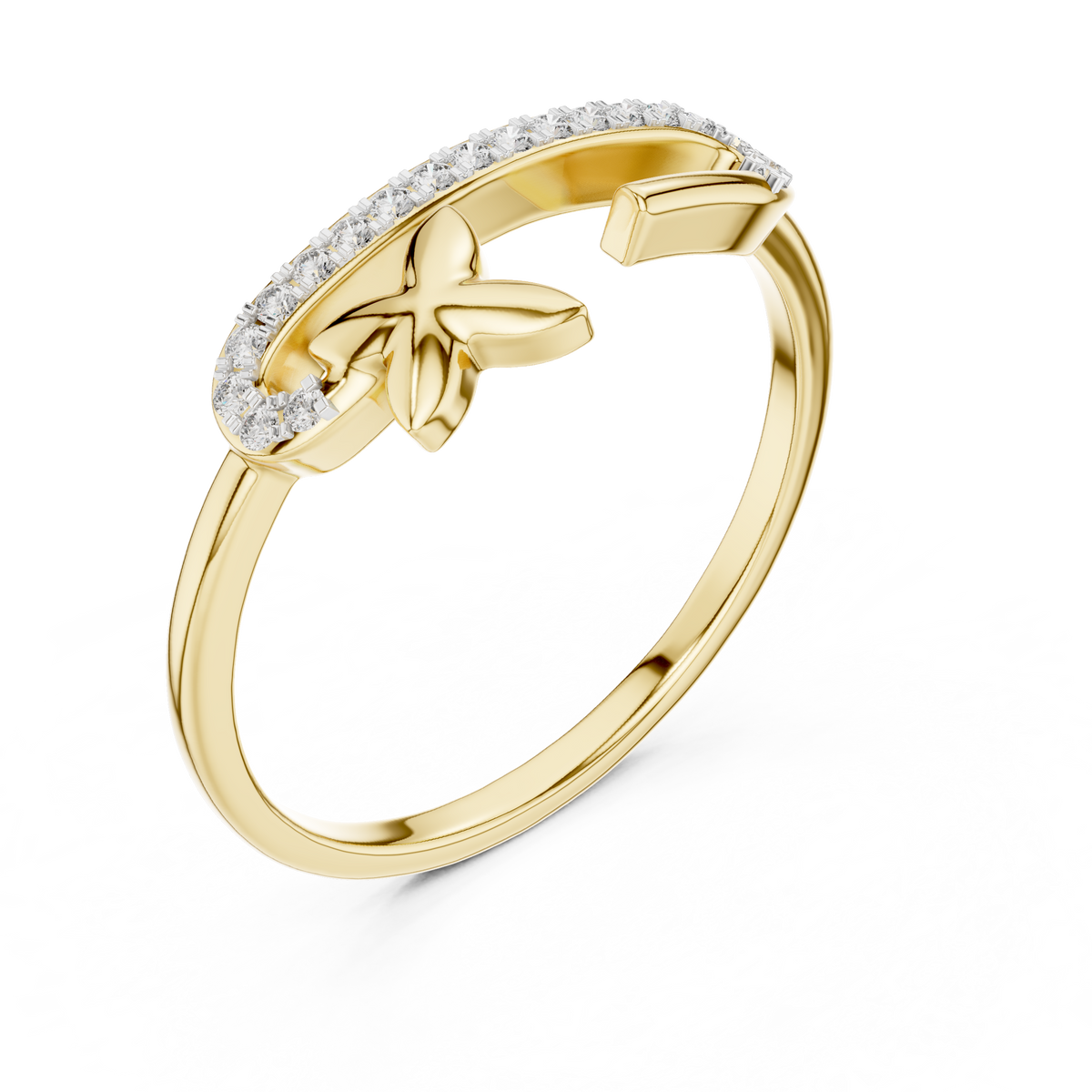 Pinelle Safety Pin Butterfly Charm Lab Grown Diamond Open Ring