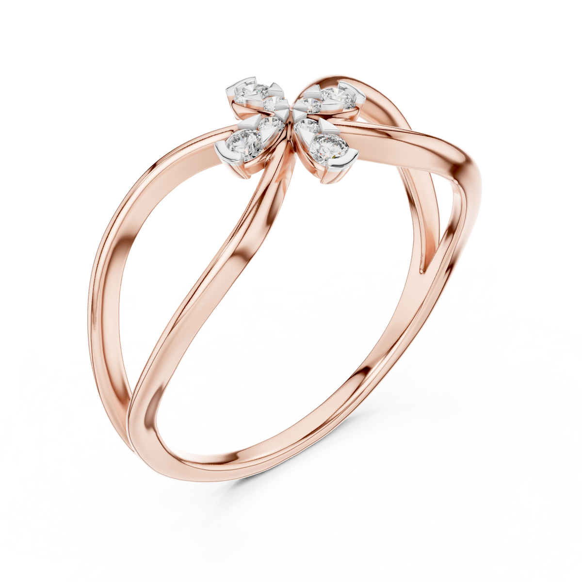 Florenza Split Band Four Petal Flower Lab Grown Diamond Ring