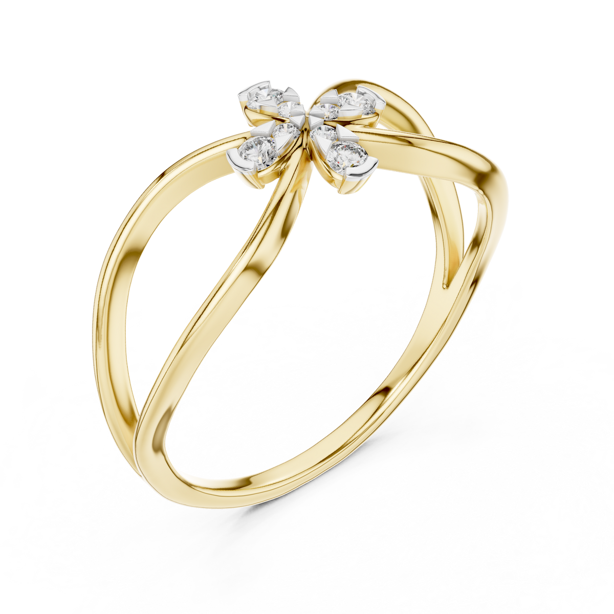 Florenza Split Band Four Petal Flower Lab Grown Diamond Ring