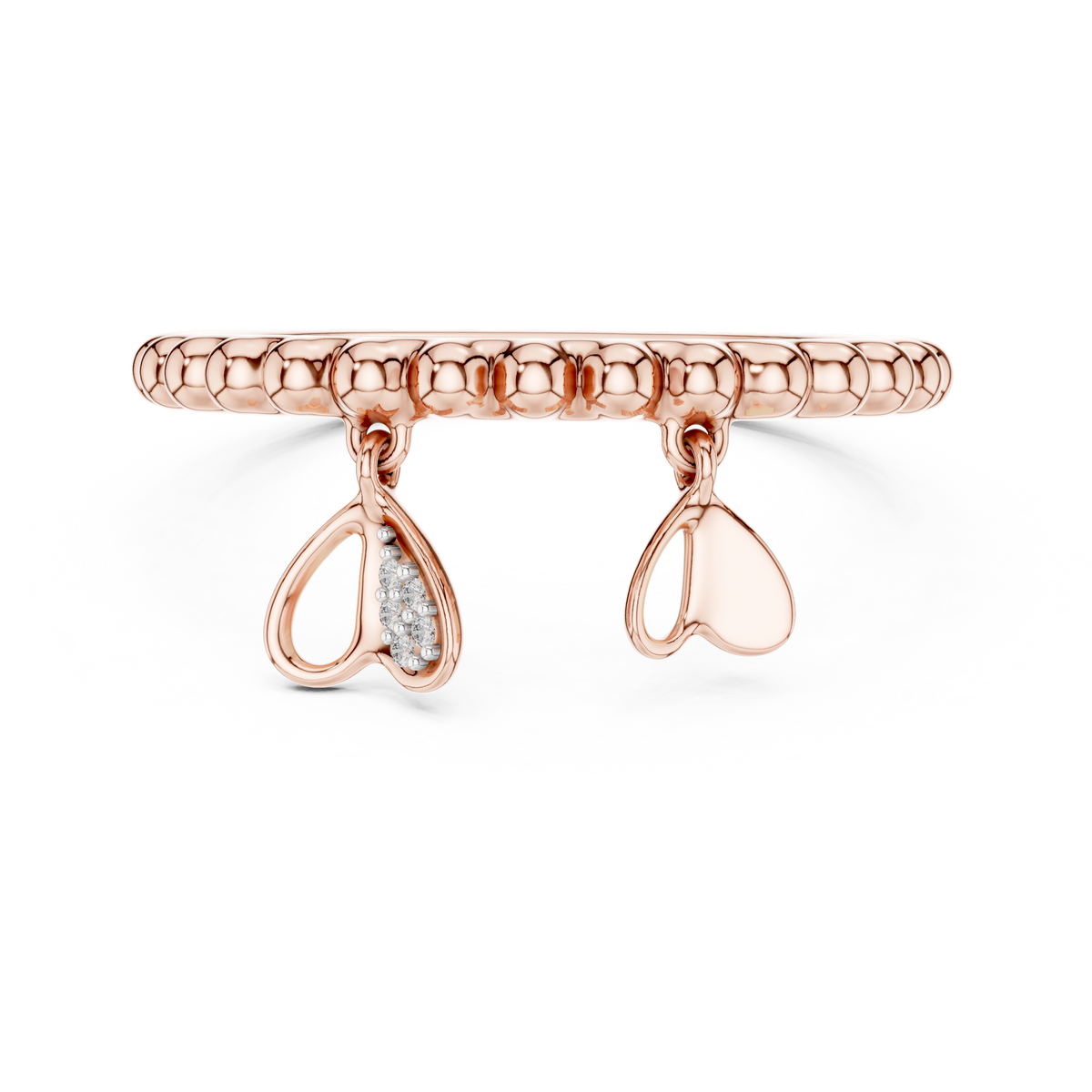 Perlina Beaded Dangling Hearts Lab Grown Diamond Charm Ring