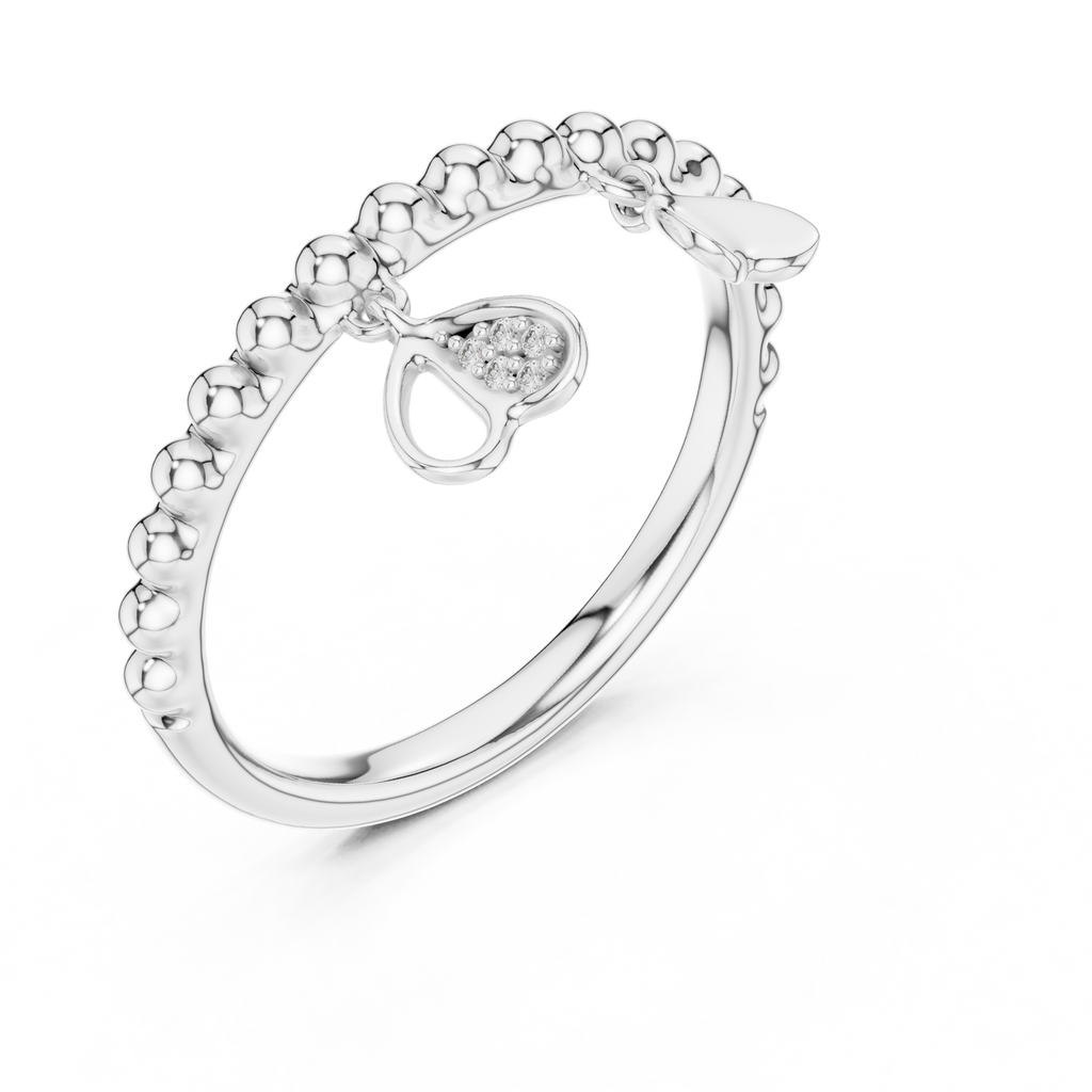 Perlina Beaded Dangling Hearts Lab Grown Diamond Charm Ring