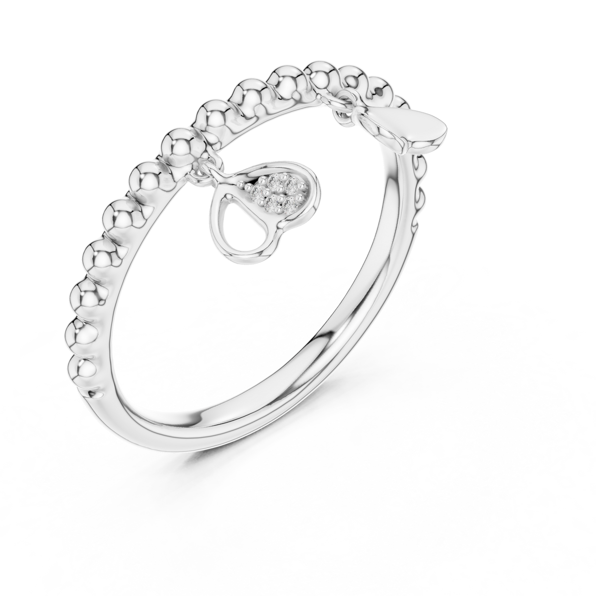 Perlina Beaded Dangling Hearts Lab Grown Diamond Charm Ring