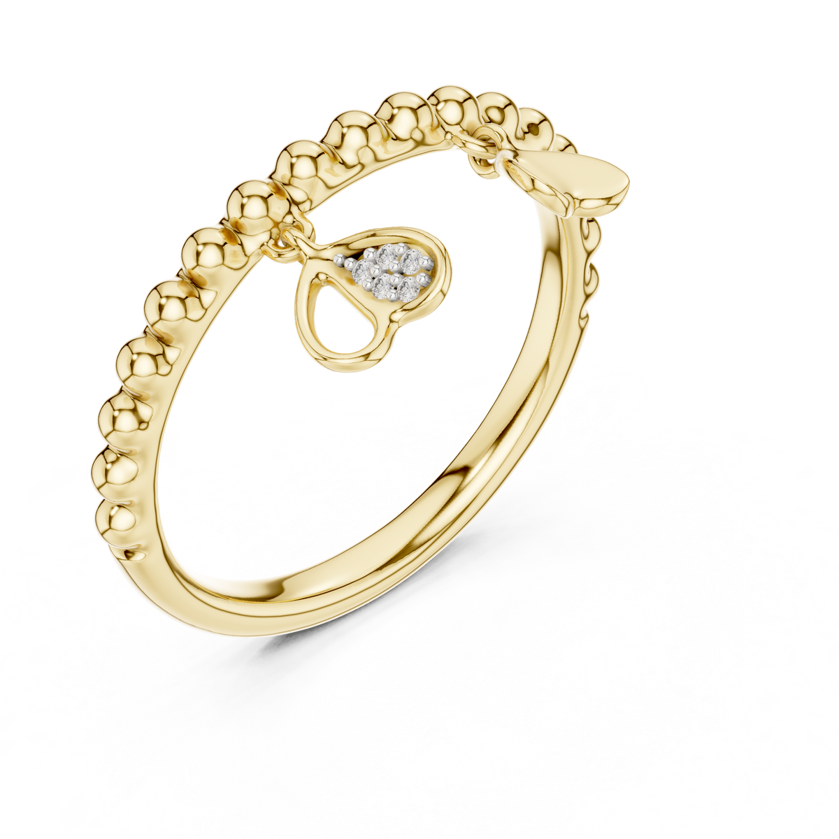 Perlina Beaded Dangling Hearts Lab Grown Diamond Charm Ring