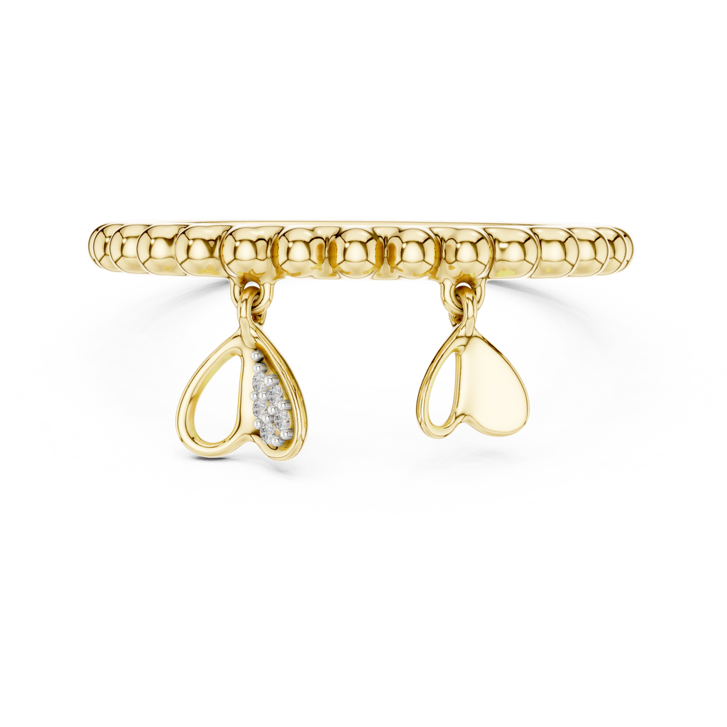Perlina Beaded Dangling Hearts Lab Grown Diamond Charm Ring