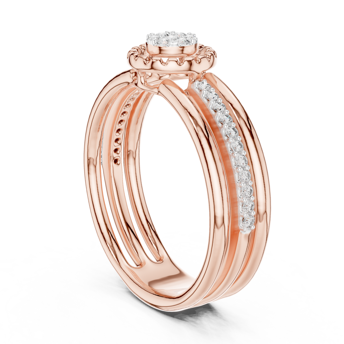 Solenne Triple Band Halo Lab Grown Diamond Ring