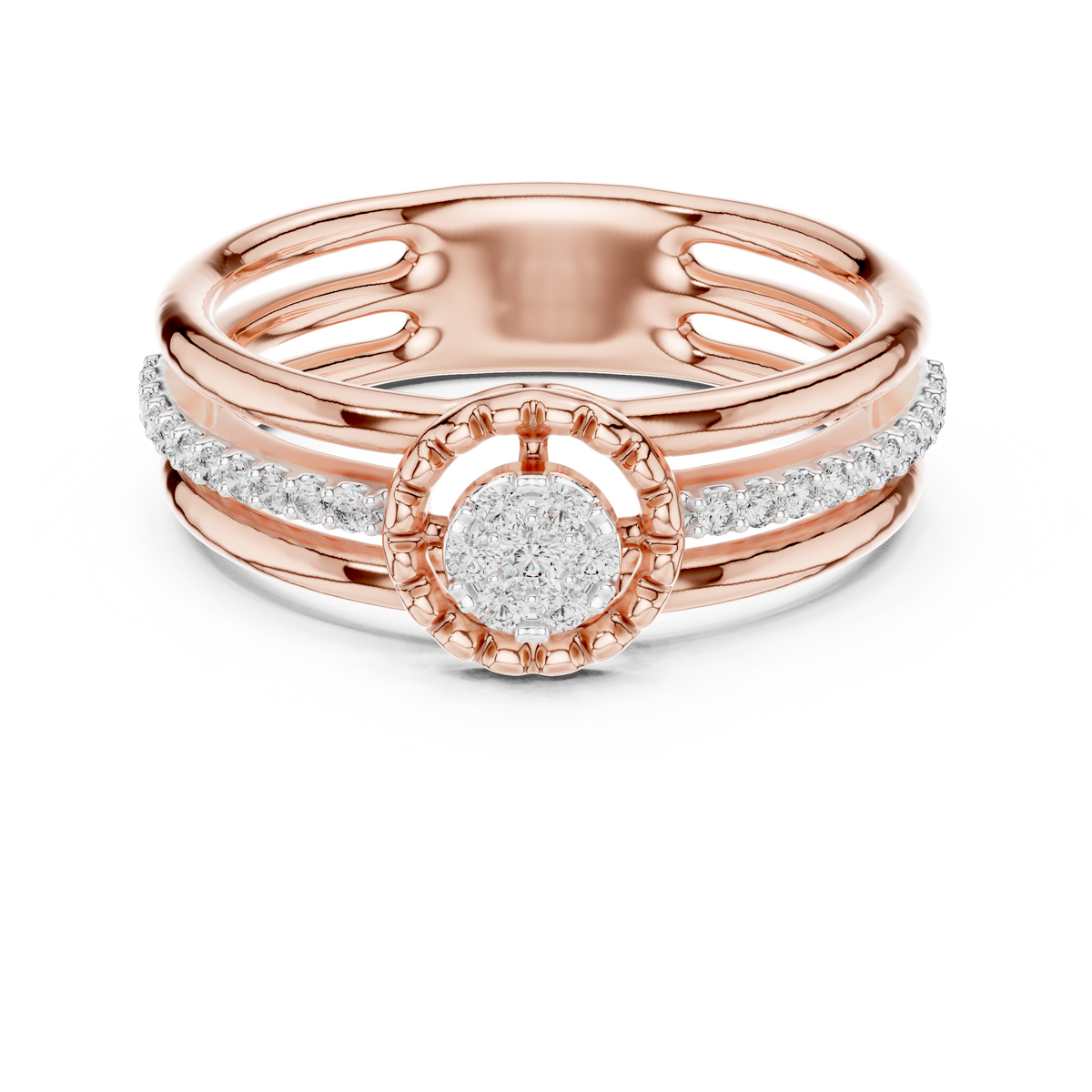 Solenne Triple Band Halo Lab Grown Diamond Ring
