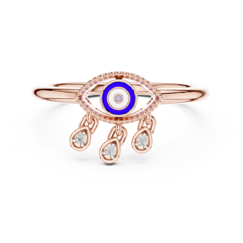 Nazaria Evil Eye Lab Grown Diamond Ring with Dangling Charms