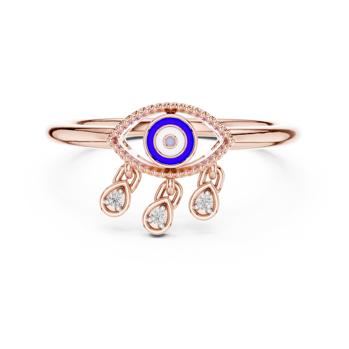 Nazaria Evil Eye Lab Grown Diamond Ring with Dangling Charms