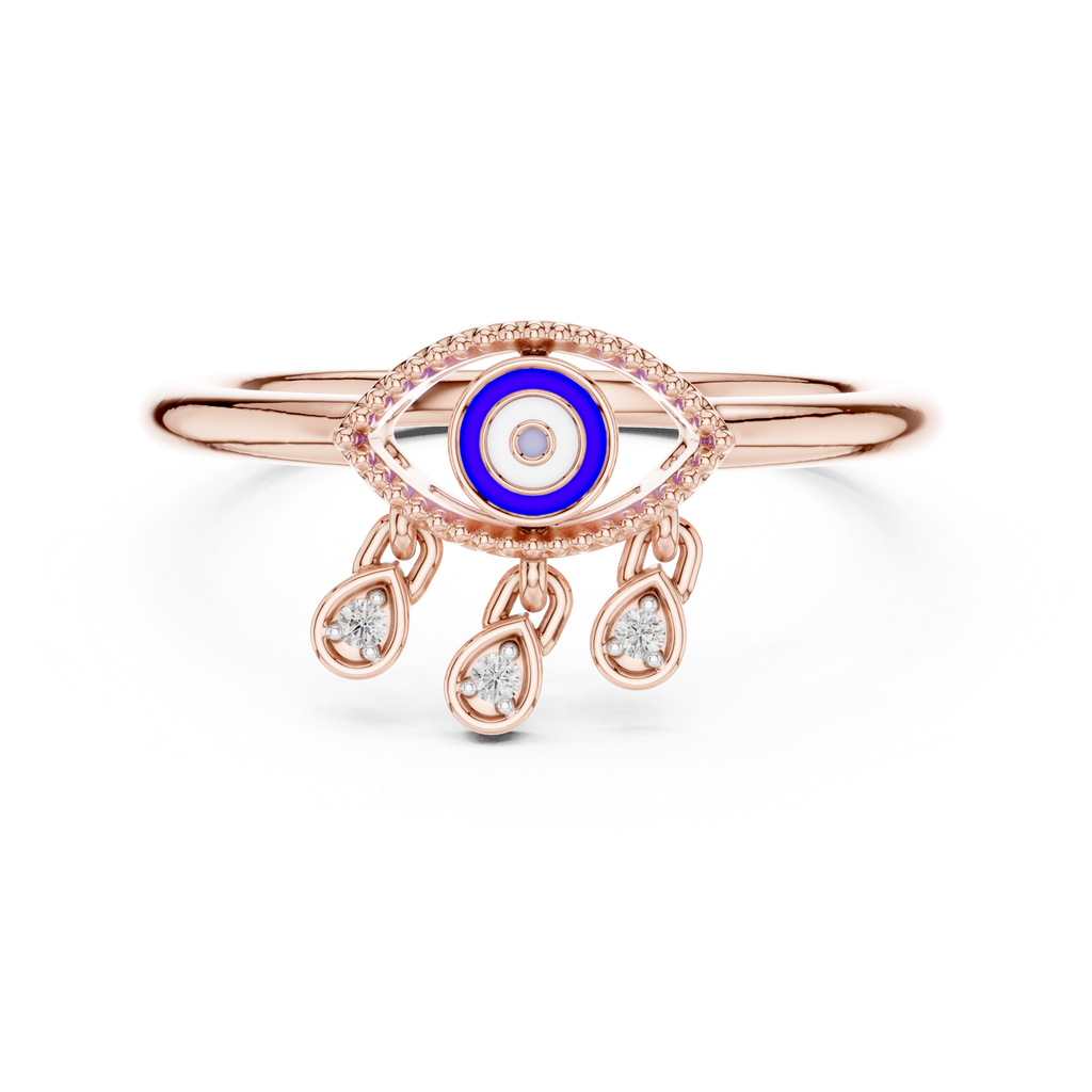 Nazaria Evil Eye Lab Grown Diamond Ring with Dangling Charms