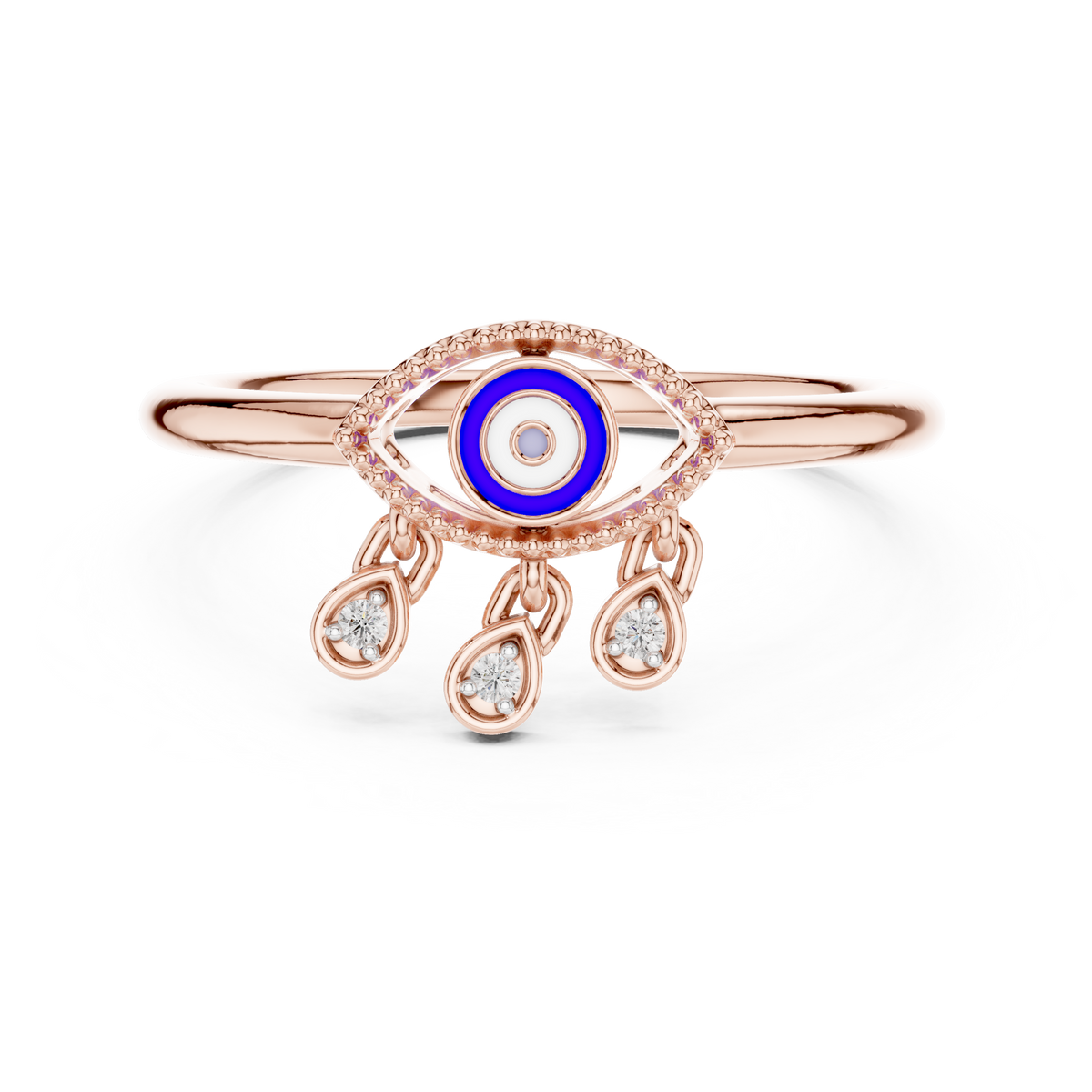 Nazaria Evil Eye Lab Grown Diamond Ring with Dangling Charms