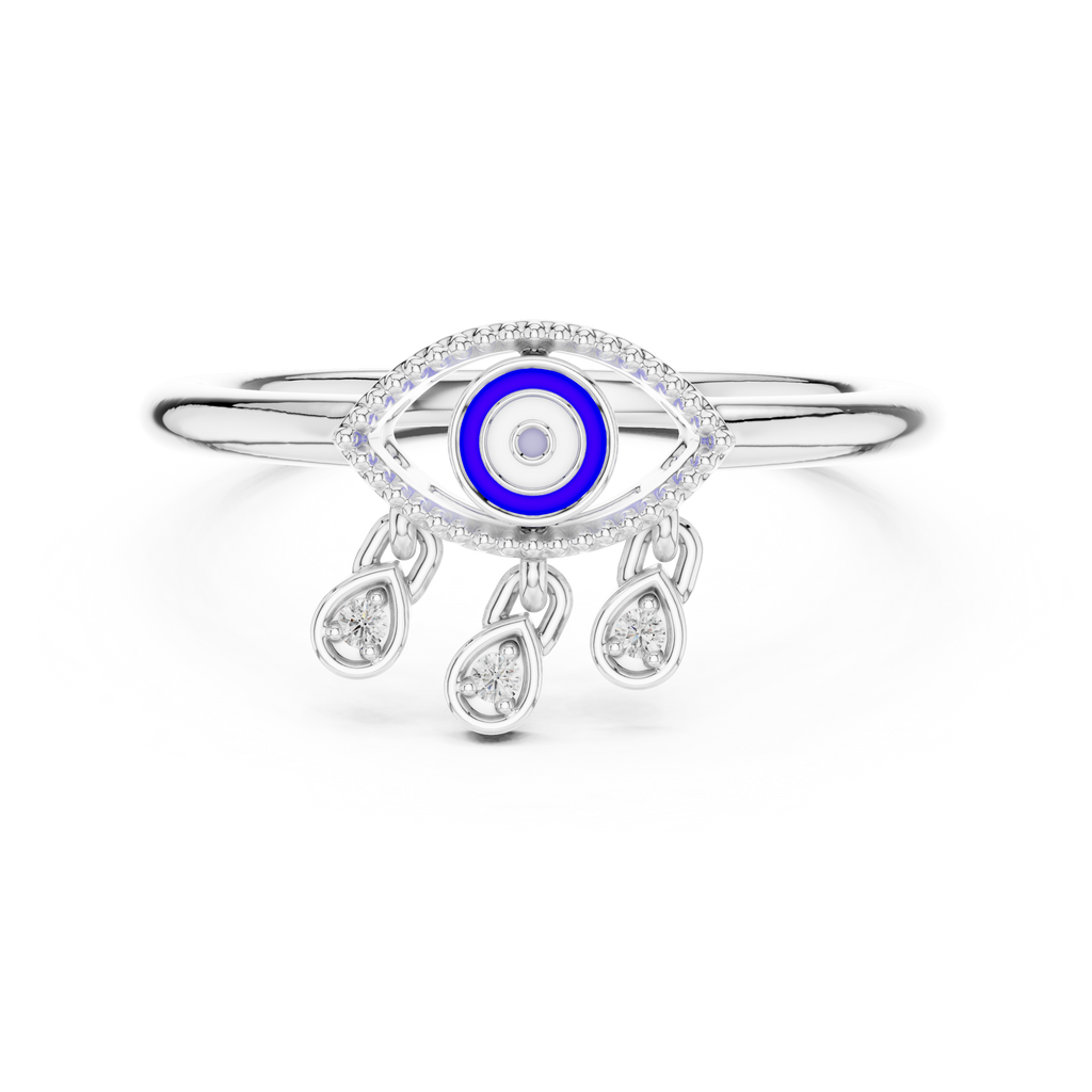 Nazaria Evil Eye Lab Grown Diamond Ring with Dangling Charms