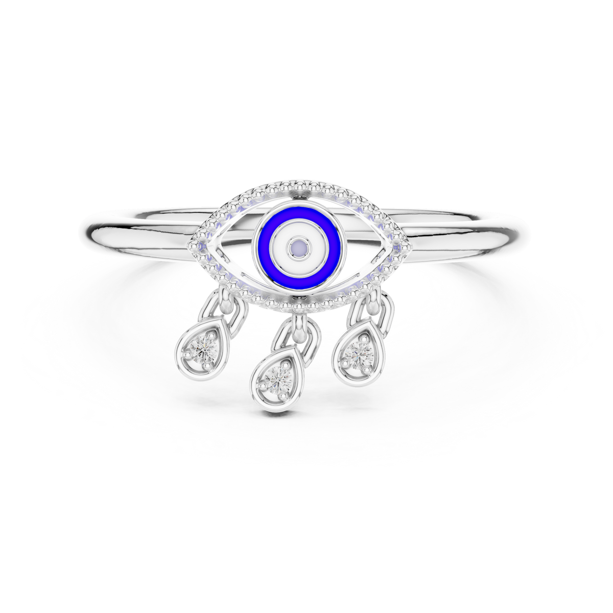 Nazaria Evil Eye Lab Grown Diamond Ring with Dangling Charms